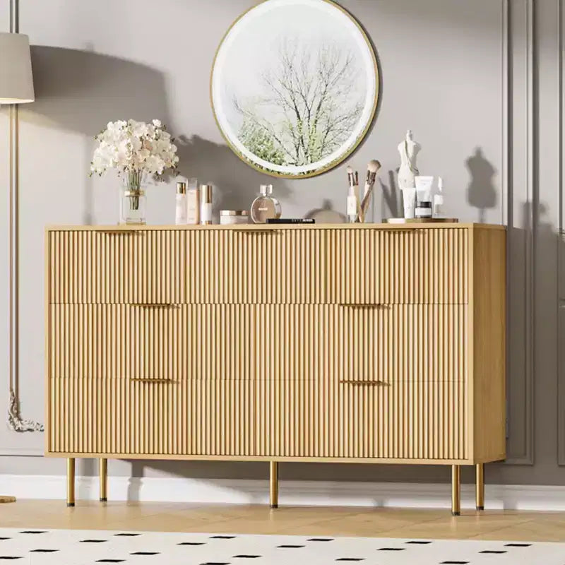 7 Drawer Dresser for Bedroom Chest of Drawers, 55 Wide Fluted Dresser, Modern Wooden Double Dressers with Metal Handles for Living Room