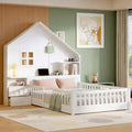 Luxystar Full Size House Platform Bed with Window, 2 Drawers, Shelves and Outlet, White